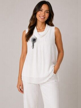  Women's 3D Floral-Applique Mockneck Blouse.